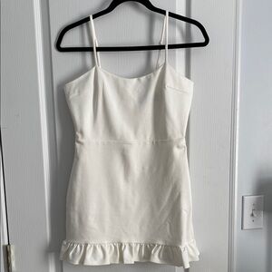 Elegant Off White Ruffle Hem Dress